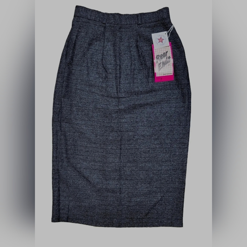 Vintage Wool Blend Skirt Rear Ends Inc Pencil Size 7 Black Gray No Pockets NWT